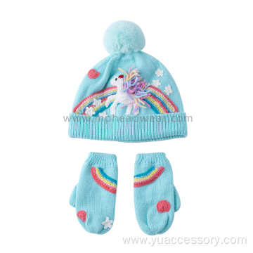 100% Acrylic Knitted Pom Beanie and Gloves Set